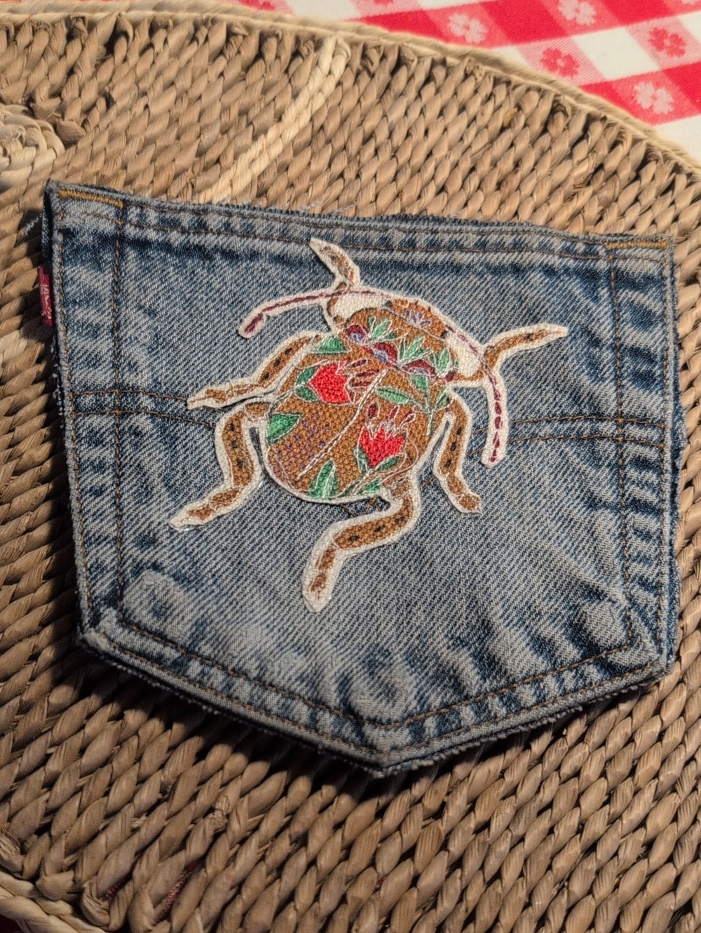 Hand Crafted Levi's Red Tag Denim Pocket&Beetle Bug Patch🪲